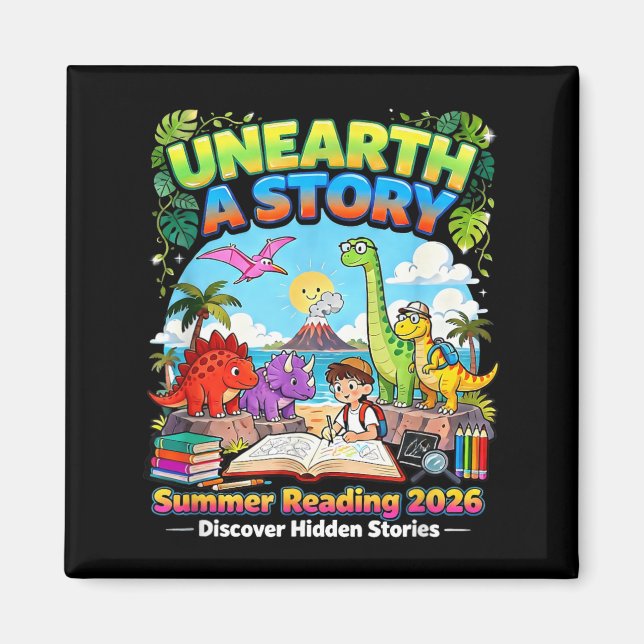 Entdecke eine Geschichte Dinosaurier Bücher Sommer Magnet (Vorne)