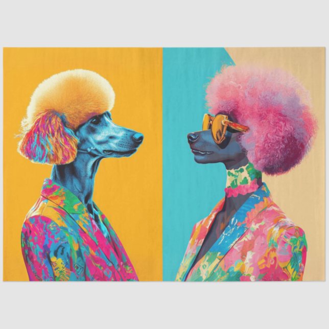 Entdecken Sie Abstrakt lebendige, farbige Poodles Seidenpapier (Vorderseite)