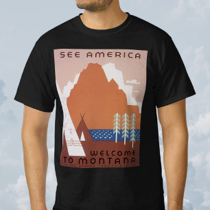 Entdecken Sie Amerika Willkommen in Montana, Vinta T-Shirt