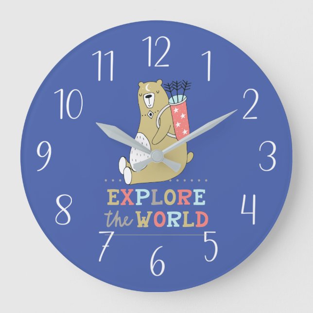 Entdecken Sie den Boho-Bär  Große Wanduhr (Vorderseite)
