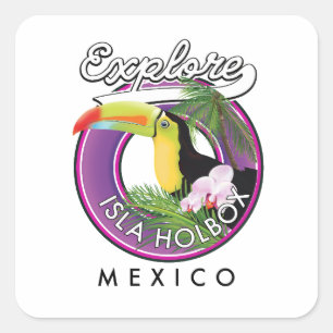 Entdecken Sie den Strand von Isla Holbox Mexiko Re Quadratischer Aufkleber