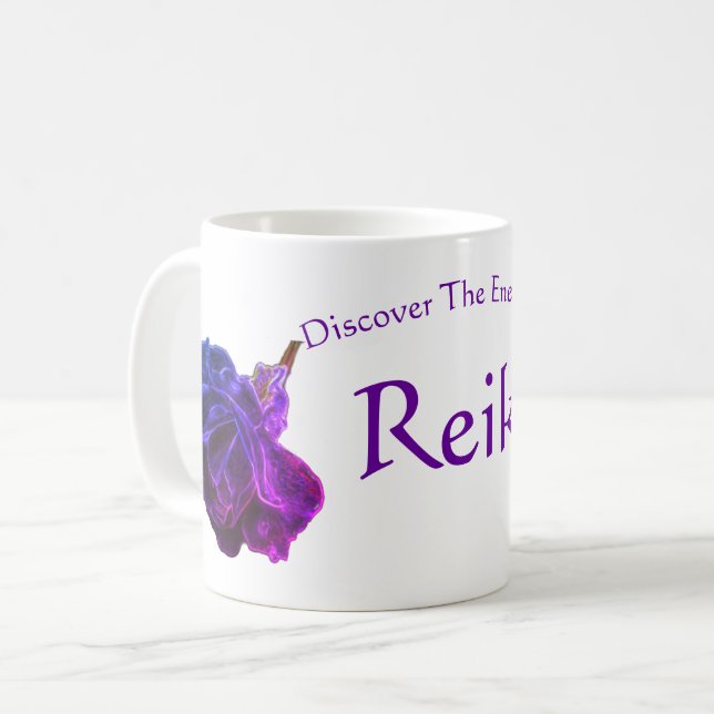 Entdecken Sie die Energie der Rose Reiki Kaffeetasse (Vorderseite Links)