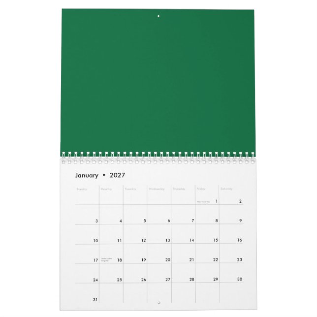 Entdecken Sie die perfekte Mischung aus Grün, Azur Kalender (Jan 2027)