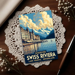 Entdecken Sie die Schweizer Riviera Vintage Reise Postkarte