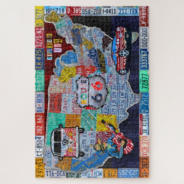Entdecken Sie die USA License Plate Art Collage Puzzle (Vertikal)