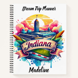 Entdecken Sie Indianas farbenfrohe Skyline-Kunst Notizbuch