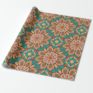 Entdecken Sie lebendige florale Motive im geometri Geschenkpapier