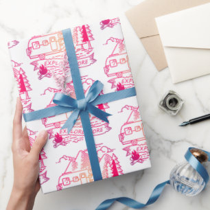 Entdecken Sie mehr Rosa Camper Van Mountain Nature Geschenkpapier