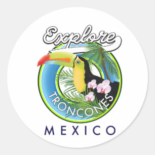 Entdecken Sie Troncones Mexico Retro-Logo Kaffeeta Runder Aufkleber