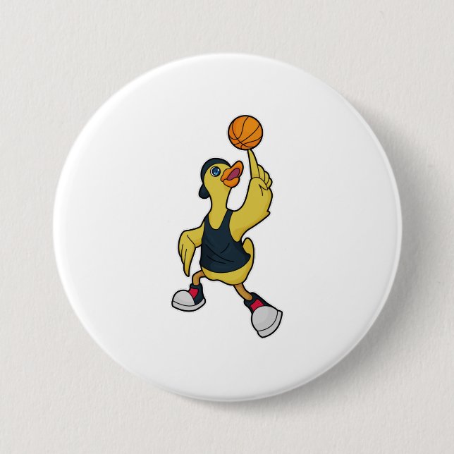 Ente als Baskeballspieler mit Basketball Button (Vorderseite)