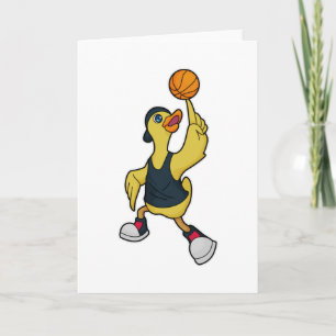 Ente als Baskeballspieler mit Basketball Karte