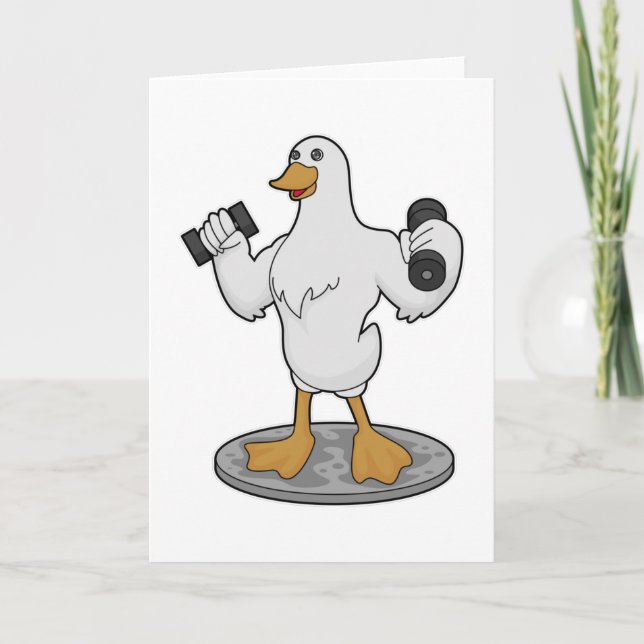 Ente als Bodybuilder mit Hanteln Karte (Vorderseite)