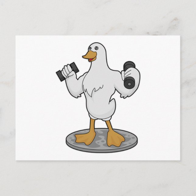 Ente als Bodybuilder mit Hanteln Postkarte (Vorderseite)