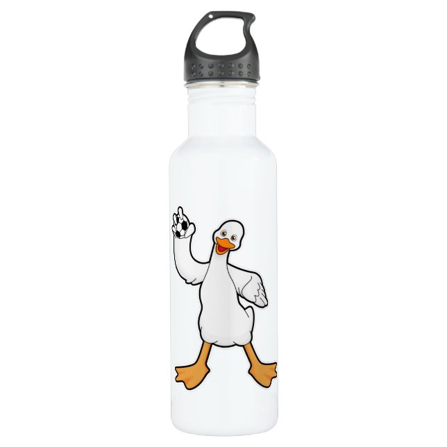 Ente als Handballspieler mit Handball Edelstahlflasche (Vorderseite)