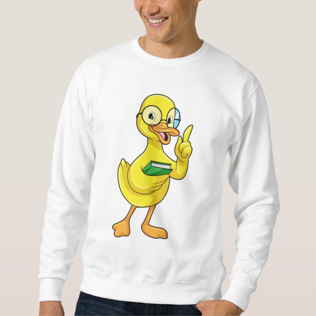 Ente als Lehrer mit Buch & Brille Sweatshirt (Vorderseite)