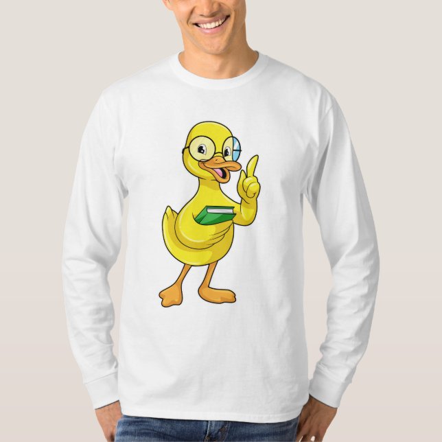 Ente als Lehrer mit Buch & Brille T-Shirt (Vorderseite)