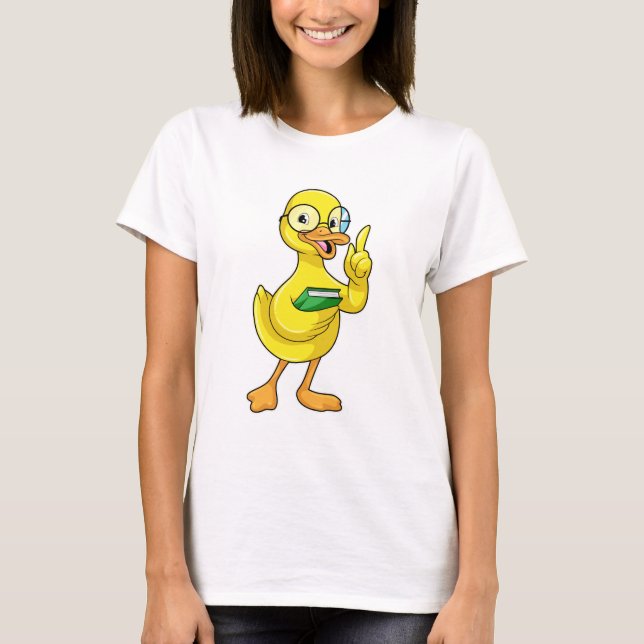Ente als Lehrer mit Buch & Brille T-Shirt (Vorderseite)