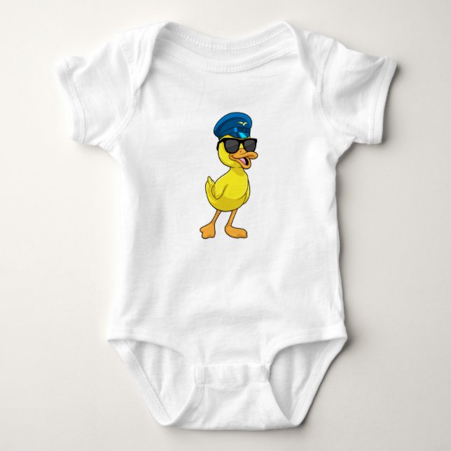 Ente als Pilot mit Pilotenhut Baby Strampler (Vorderseite)