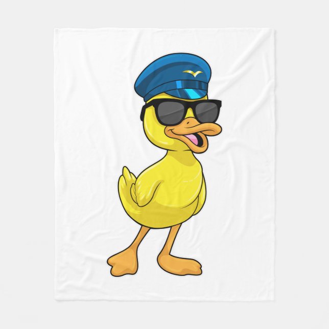 Ente als Pilot mit Pilotenhut Fleecedecke (Vorderseite)