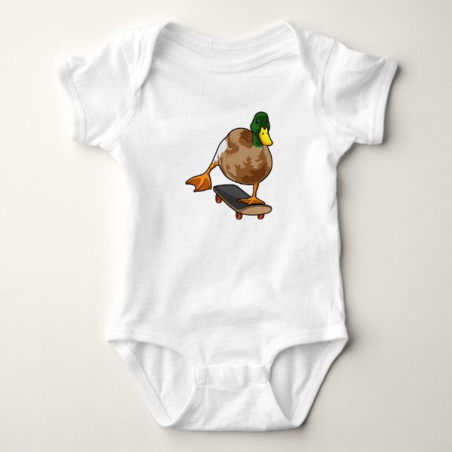 Ente als Skater mit Skateboard Baby Strampler (Vorderseite)