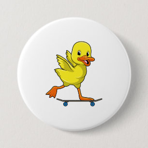 Ente als Skater mit Skateboard Button