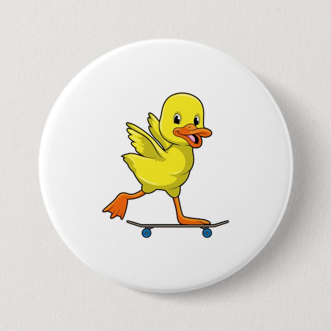 Ente als Skater mit Skateboard Button (Vorderseite)