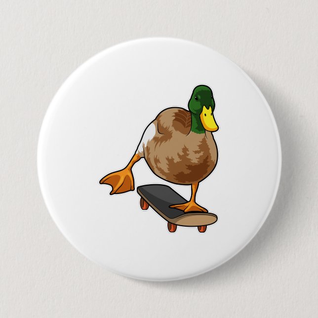 Ente als Skater mit Skateboard Button (Vorderseite)