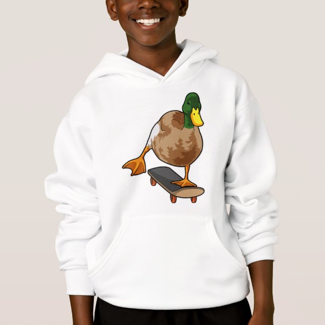 Ente als Skater mit Skateboard Hoodie (Vorderseite)