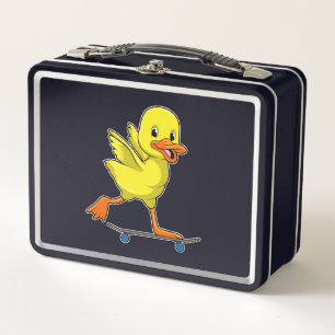 Ente als Skater mit Skateboard Metall Brotdose