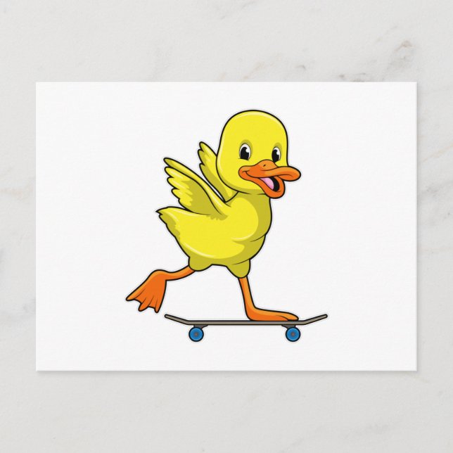 Ente als Skater mit Skateboard Postkarte (Vorderseite)