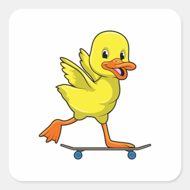 Ente als Skater mit Skateboard Quadratischer Aufkleber (Vorderseite)