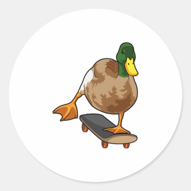 Ente als Skater mit Skateboard Runder Aufkleber (Vorderseite)