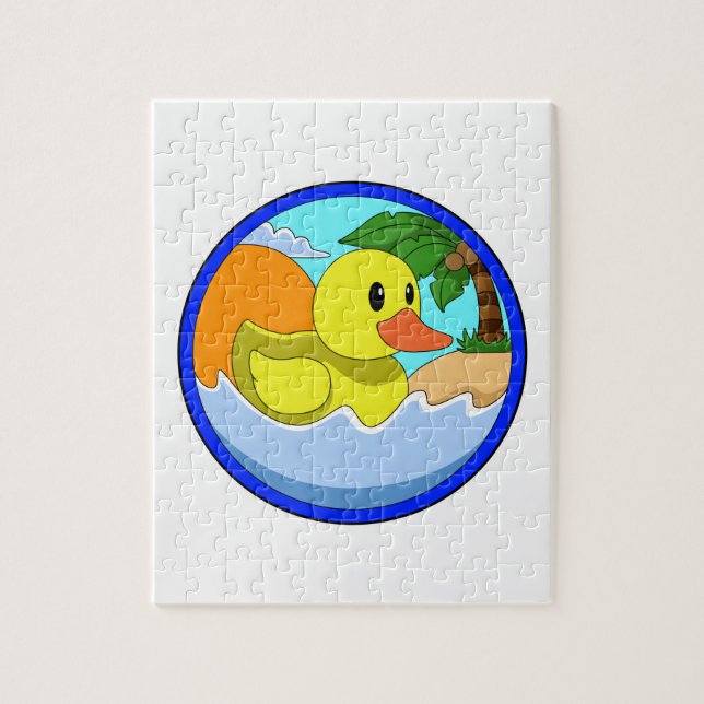 Ente am Strand mit Palmen.PNG Puzzle (Vertikal)
