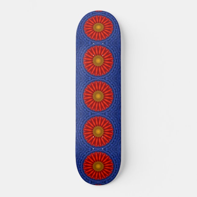 Ente auf blau mit rotem Kaleidoskop Skateboard (Vorderseite)