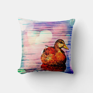 Ente auf farbigem Wasserwirbel Kissen