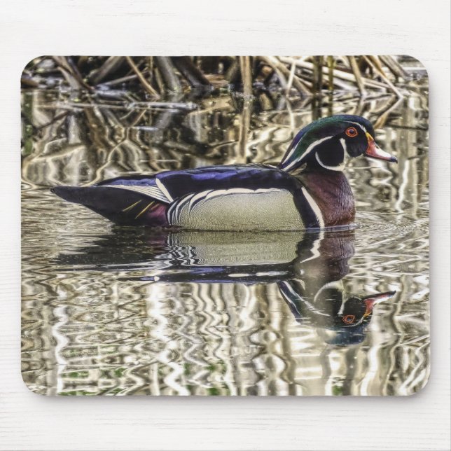 Ente aus männlichem Holz im Teich schwimmen Mousepad (Vorne)