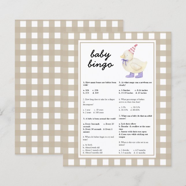 Ente - Baby Trivia | Baby Shower Game (Vorne/Hinten)