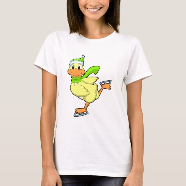 Ente bei Ice-Skaten mit Eis-Skaten T-Shirt (Vorderseite)