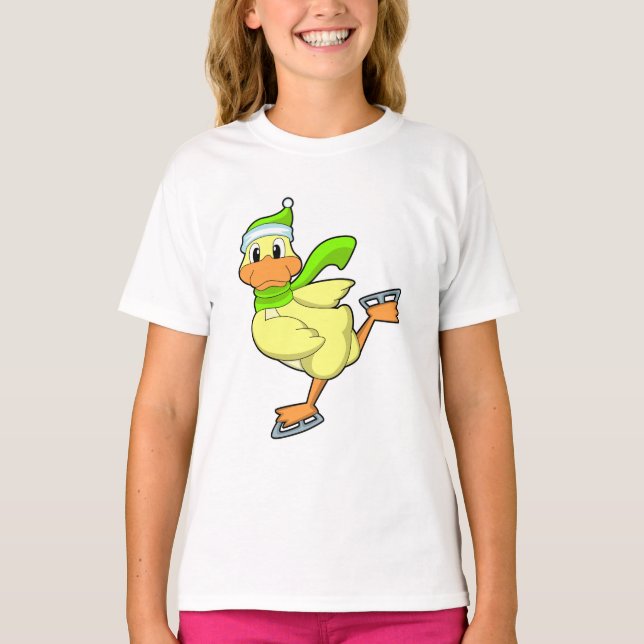 Ente bei Ice-Skaten mit Eis-Skaten T-Shirt (Vorderseite)