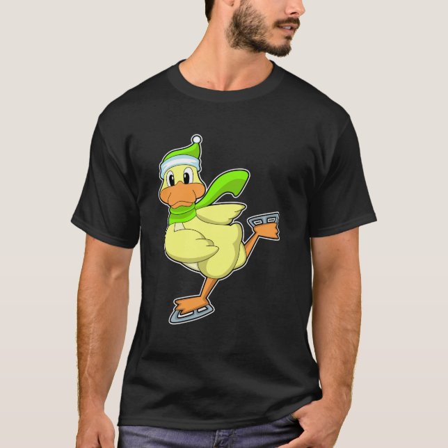 Ente bei Ice-Skaten mit Eis-Skaten T-Shirt (Vorderseite)