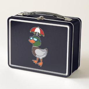 Ente bei Regen mit Regenschirm.PNG Metall Brotdose