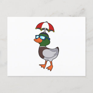 Ente bei Regen mit Regenschirm.PNG Postkarte