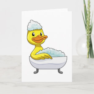 Ente beim Baden mit Badewanne & Schaum Karte