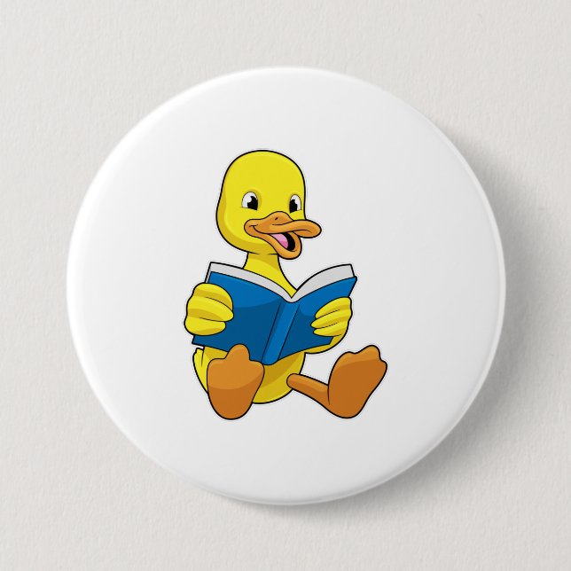 Ente beim Lesen mit Buch Button (Vorderseite)