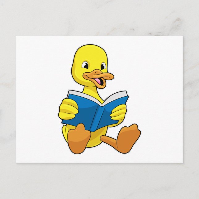 Ente beim Lesen mit Buch Postkarte (Vorderseite)