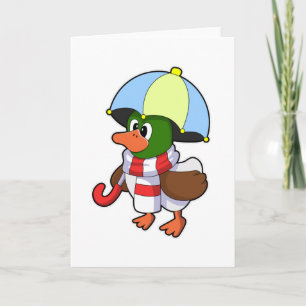 Ente beim Regen mit Regenschirm Karte