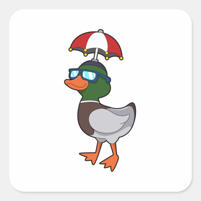 Ente beim Regen mit Umbrella.PNG Quadratischer Aufkleber (Vorderseite)