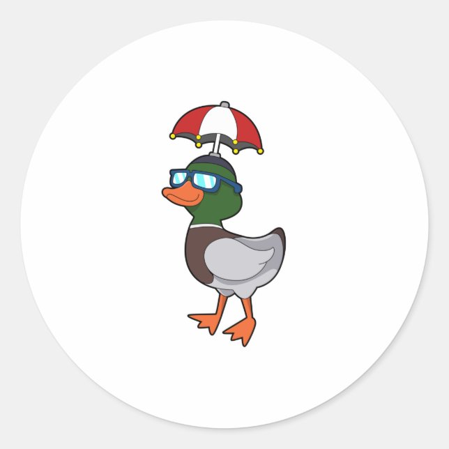 Ente beim Regen mit Umbrella.PNG Runder Aufkleber (Vorderseite)