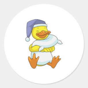 Ente beim Schlafen mit Nachtmütze Runder Aufkleber