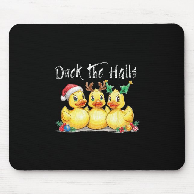 Ente Die Hallen Santa Hut Rentier Ohren Stechpalme Mousepad (Vorne)